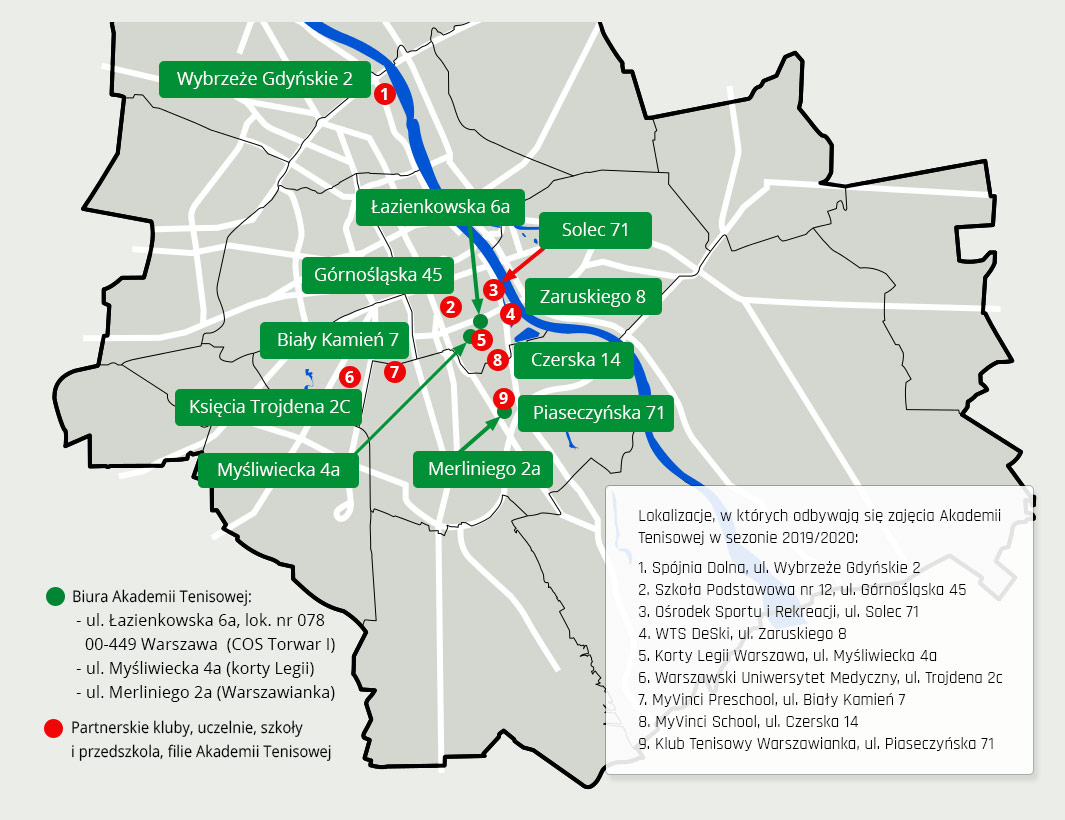 zaruskiego warszawa mapa Filie Akademii   Akademia Tenisowa